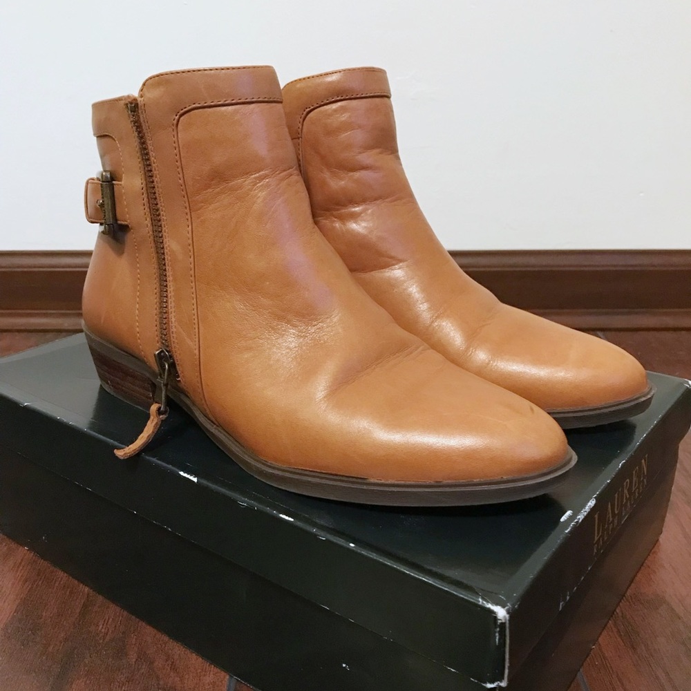 Ralph Lauren brown leather side-zip booties